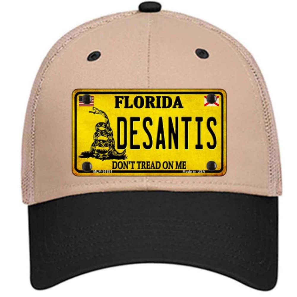 DeSantis Don't Tread on Me Florida Metal on Trucker Mesh Snapback Hat - Khaki